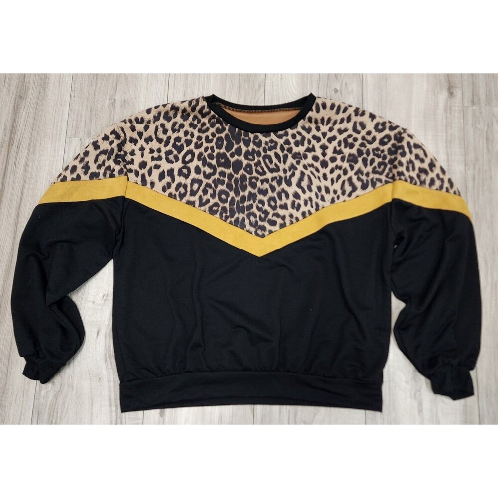 Leopard Panel Chevron Sweatshirt Woman's Size XL